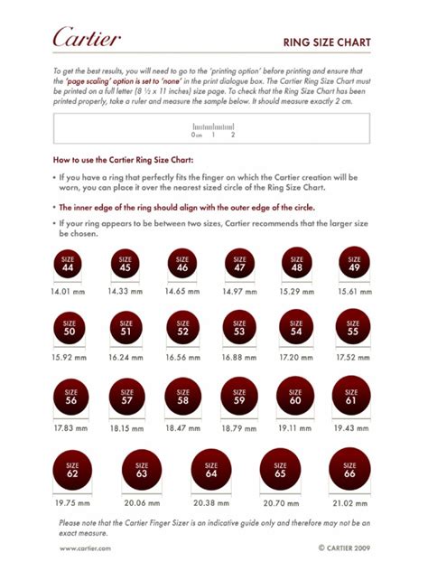 cartier ring size chart